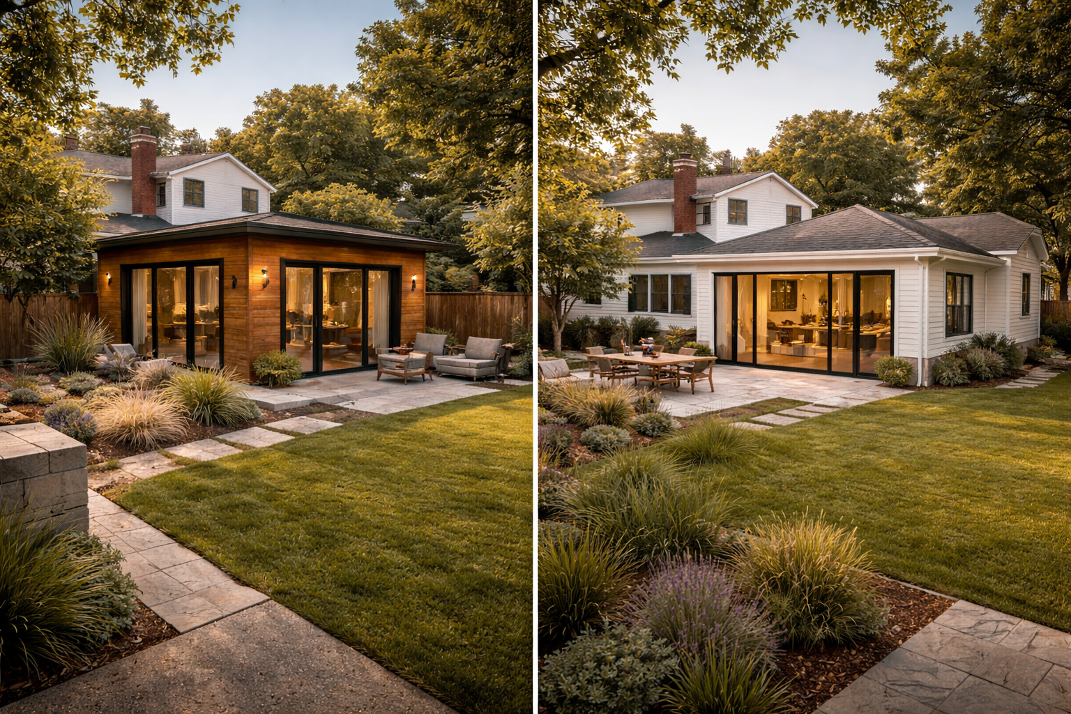 adu vs home addition los angeles comparison showing backyard adu and extended main house adu vs home addition los angeles comparison showing backyard adu and extended main house