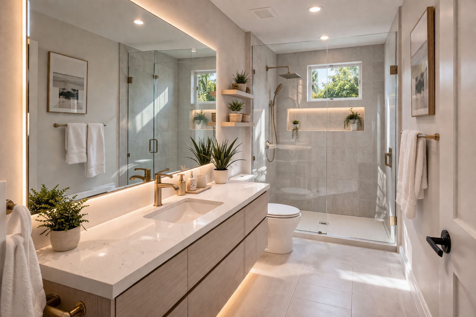 small bathroom look bigger los angeles mirror reflection glass shower light tiles design small bathroom look bigger los angeles mirror reflection glass shower light tiles design