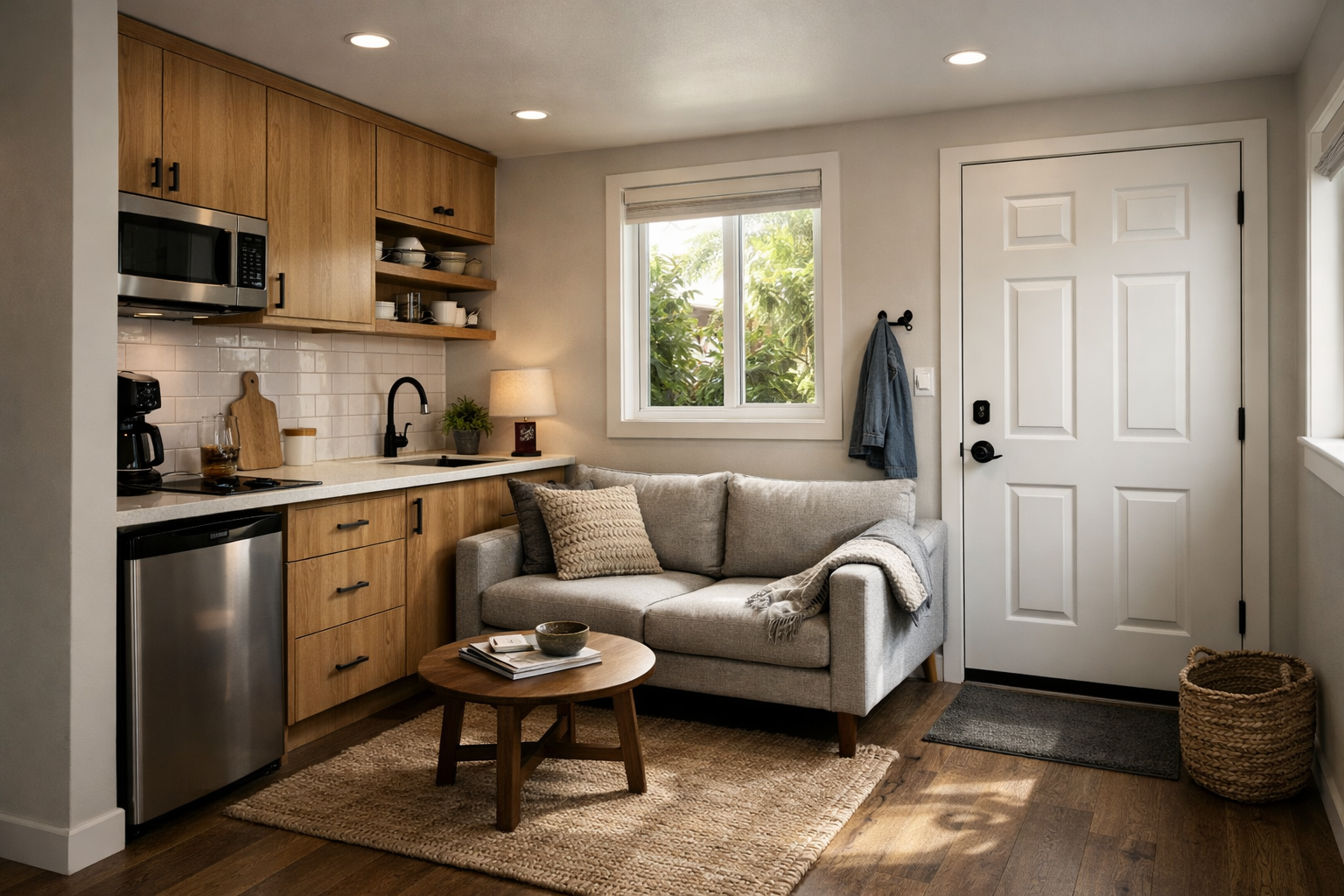 junior adu los angeles interior showing compact kitchenette and converted living space