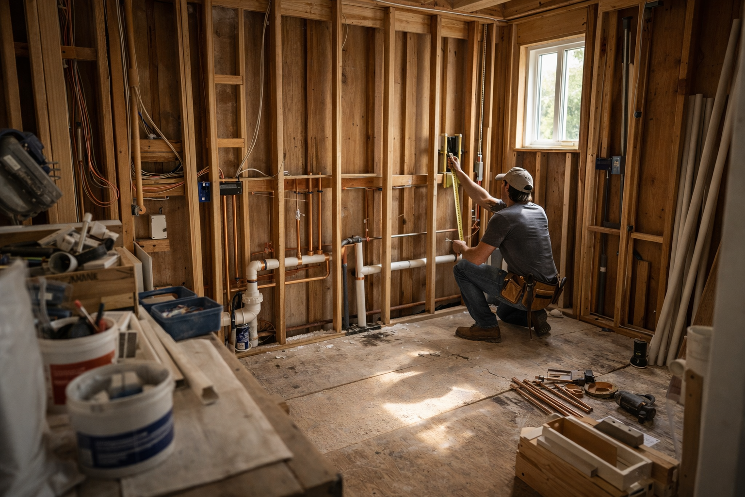 add bathroom cost los angeles construction showing plumbing pipes and framing work add bathroom cost los angeles construction showing plumbing pipes and framing work
