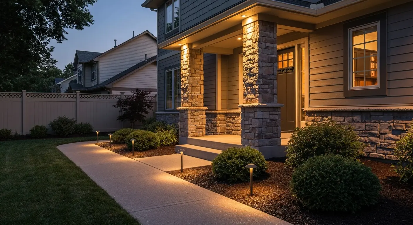 Outdoor lighting on home facade