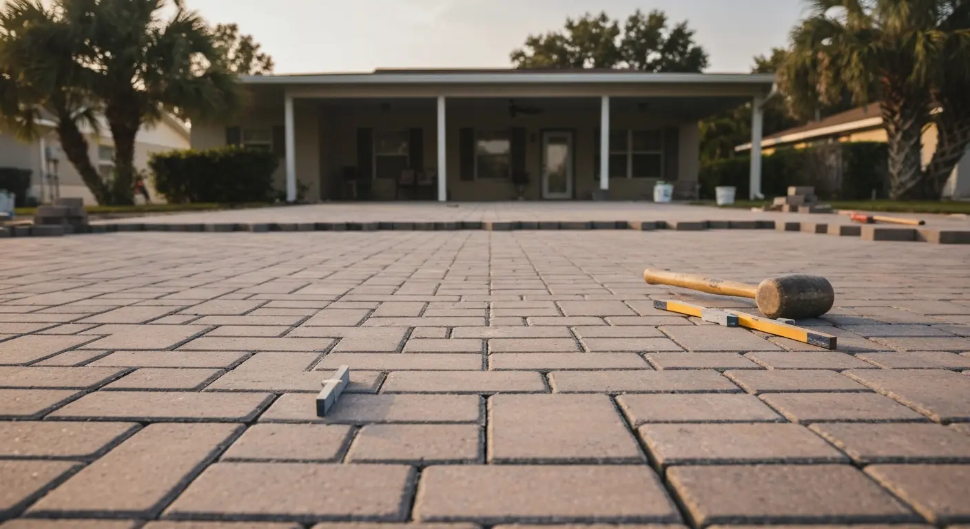 Paving contractor installing pavers in North Port