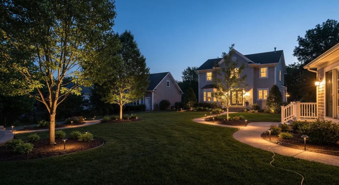 Outdoor lighting enhancing landscape