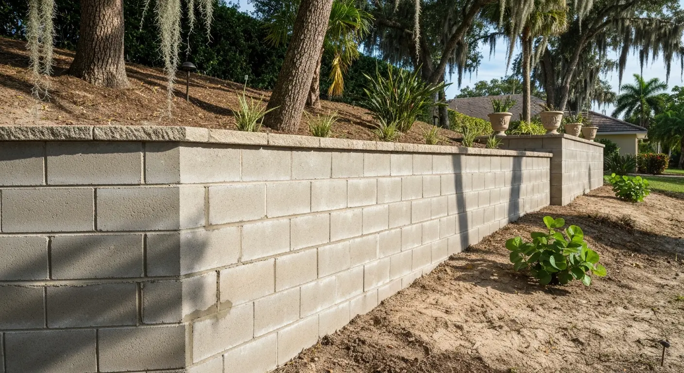 Concrete block retaining wall in Sarasota