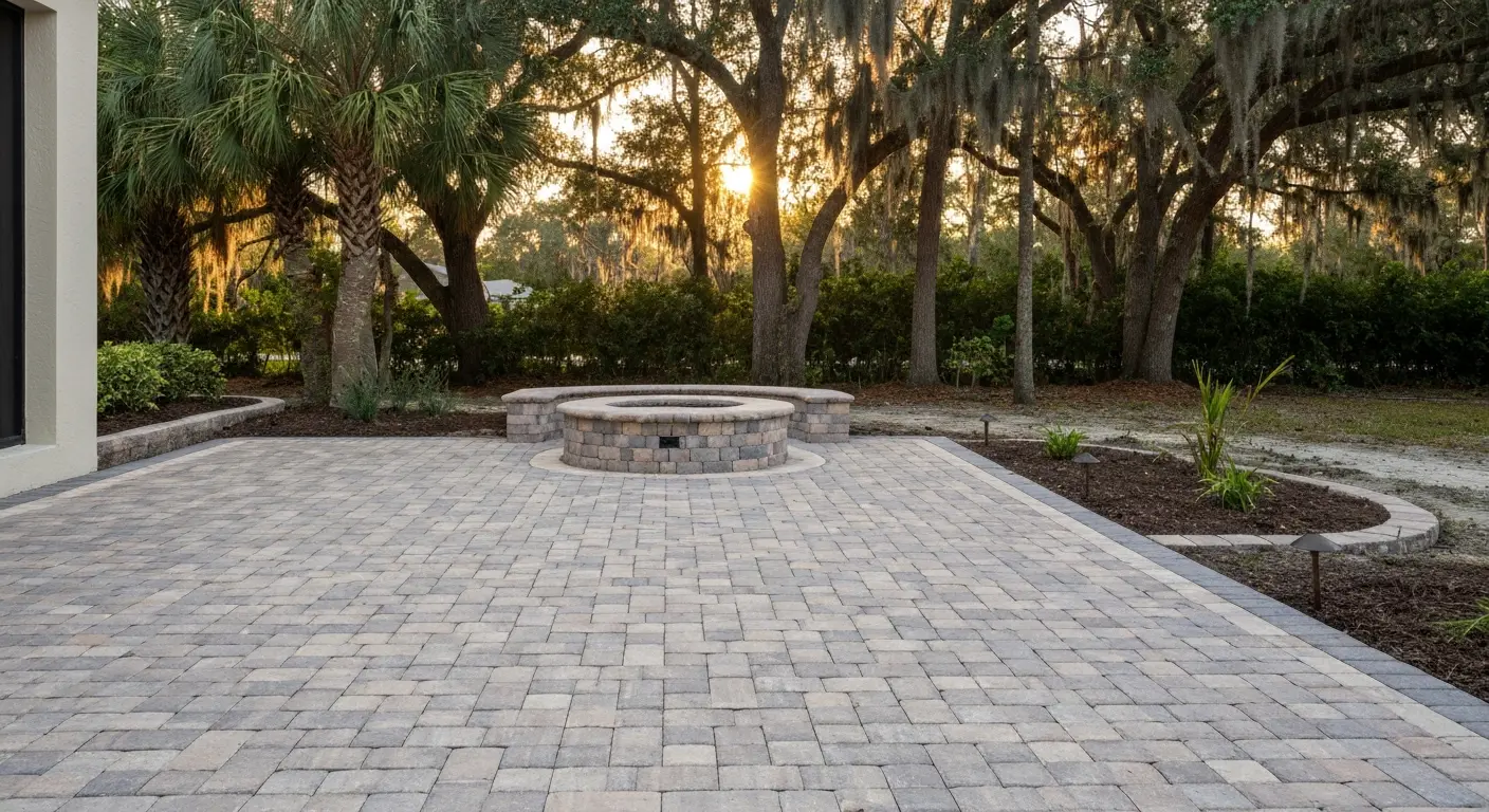 Paver walkway and fire pit