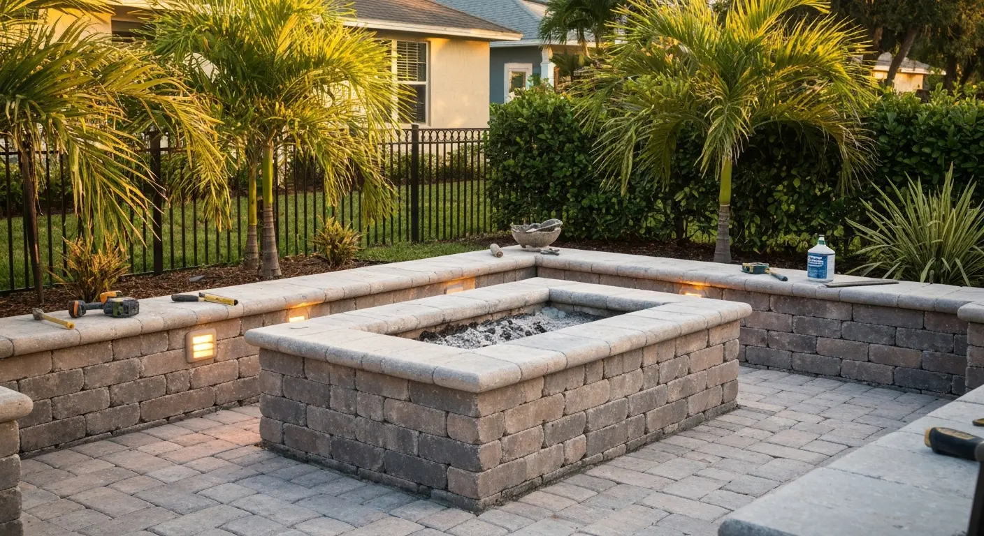 Built-in stone fire pit