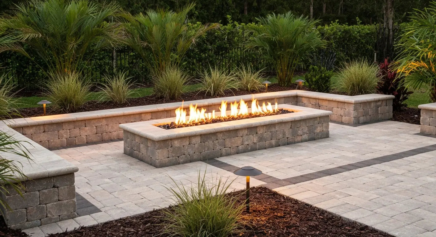 Fire pit integrated into patio design