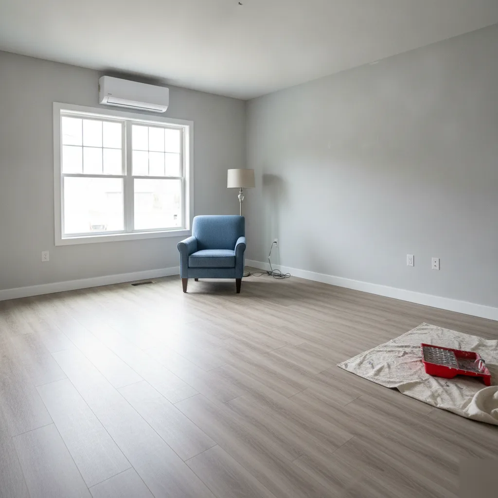Finished garage conversion with mini-split system and luxury vinyl plank flooring in a Leesburg VA home