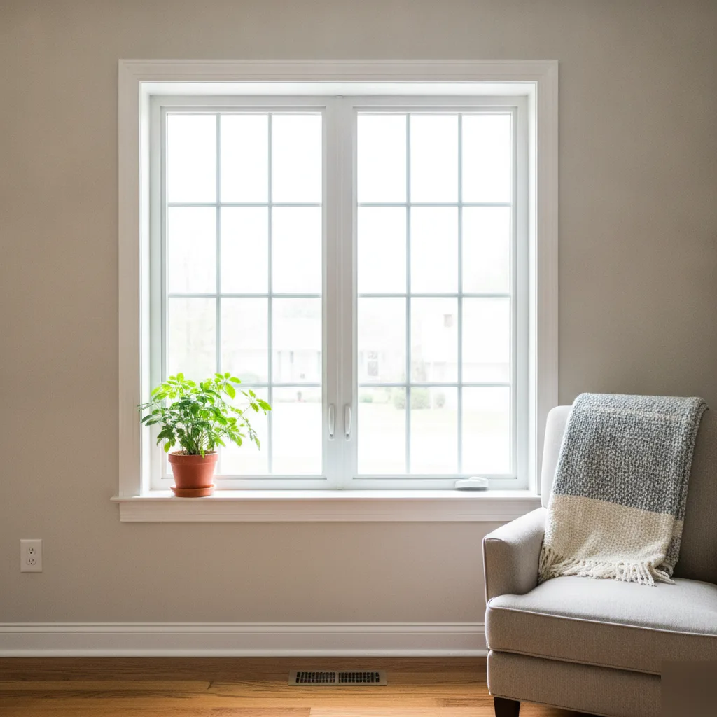 Finished energy-efficient window installation in a bright living room in an Ashburn VA home