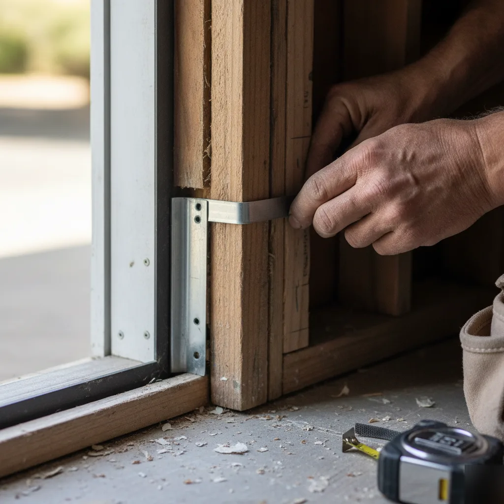 Contractor shimming a door jamb during entry door installation in a Leesburg VA home