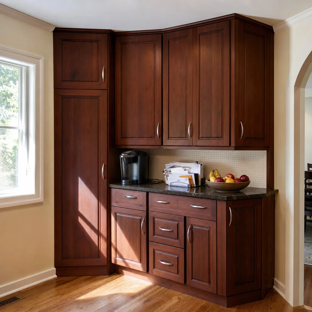 Craftsman hand-planing a cabinet door panel during custom cabinetry fabrication for a Leesburg VA home