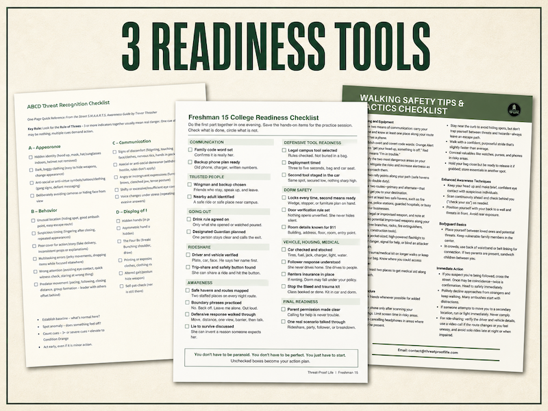 College Readiness, Walking Safety, and ABCD Threat Recognition checklists