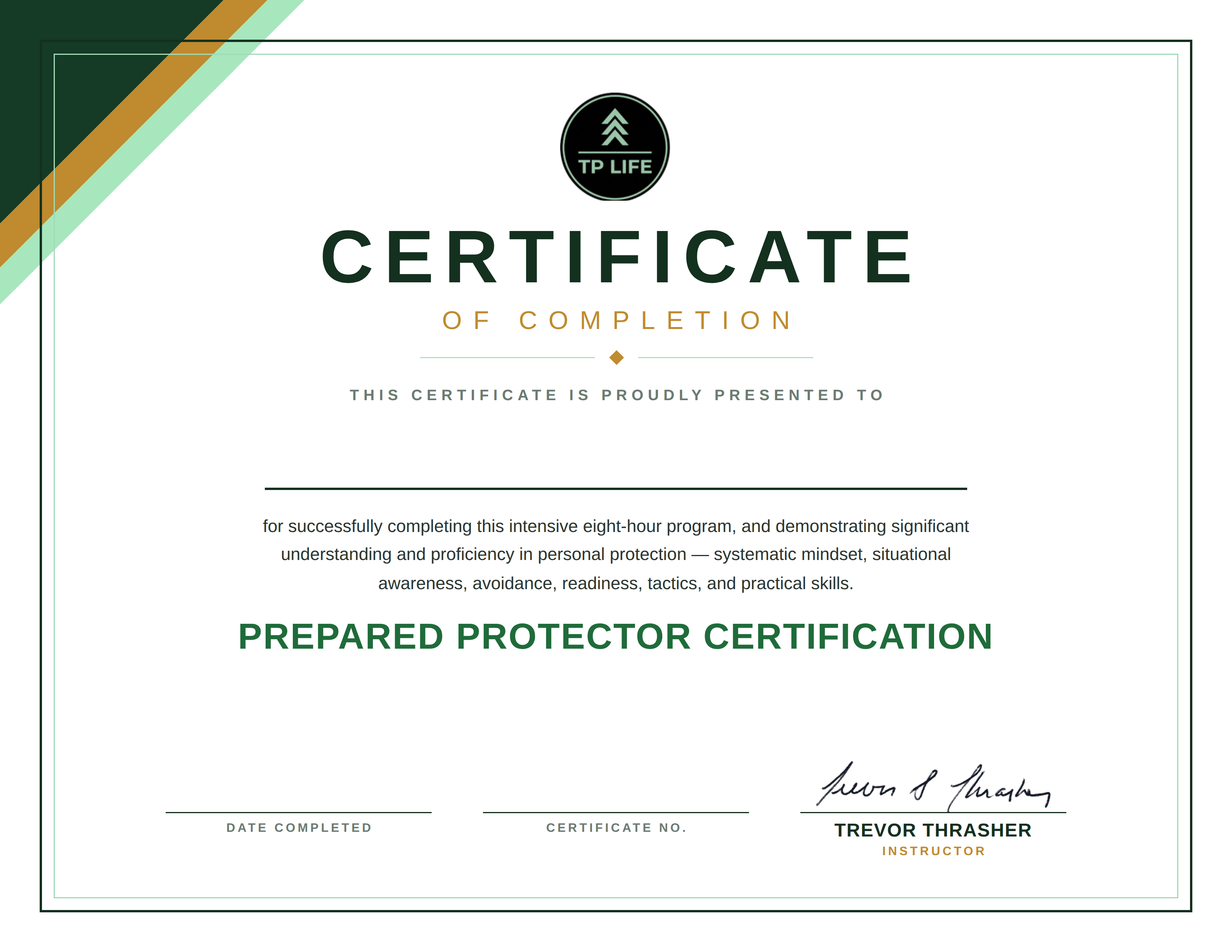 The Prepared Protector certificate of completion