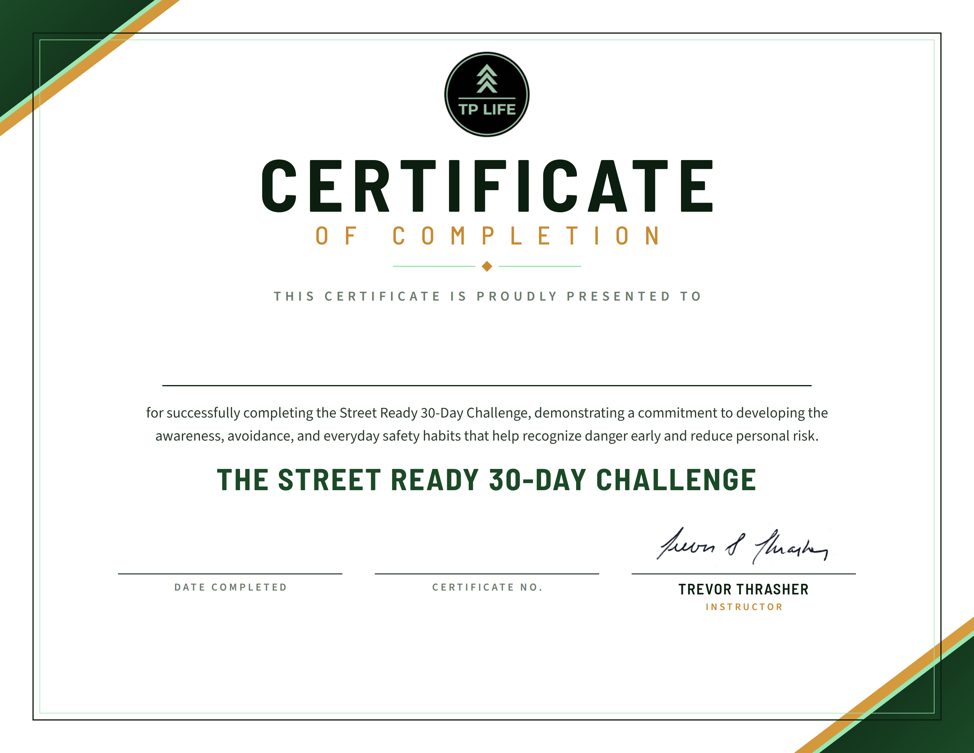 The Street Ready certificate of completion