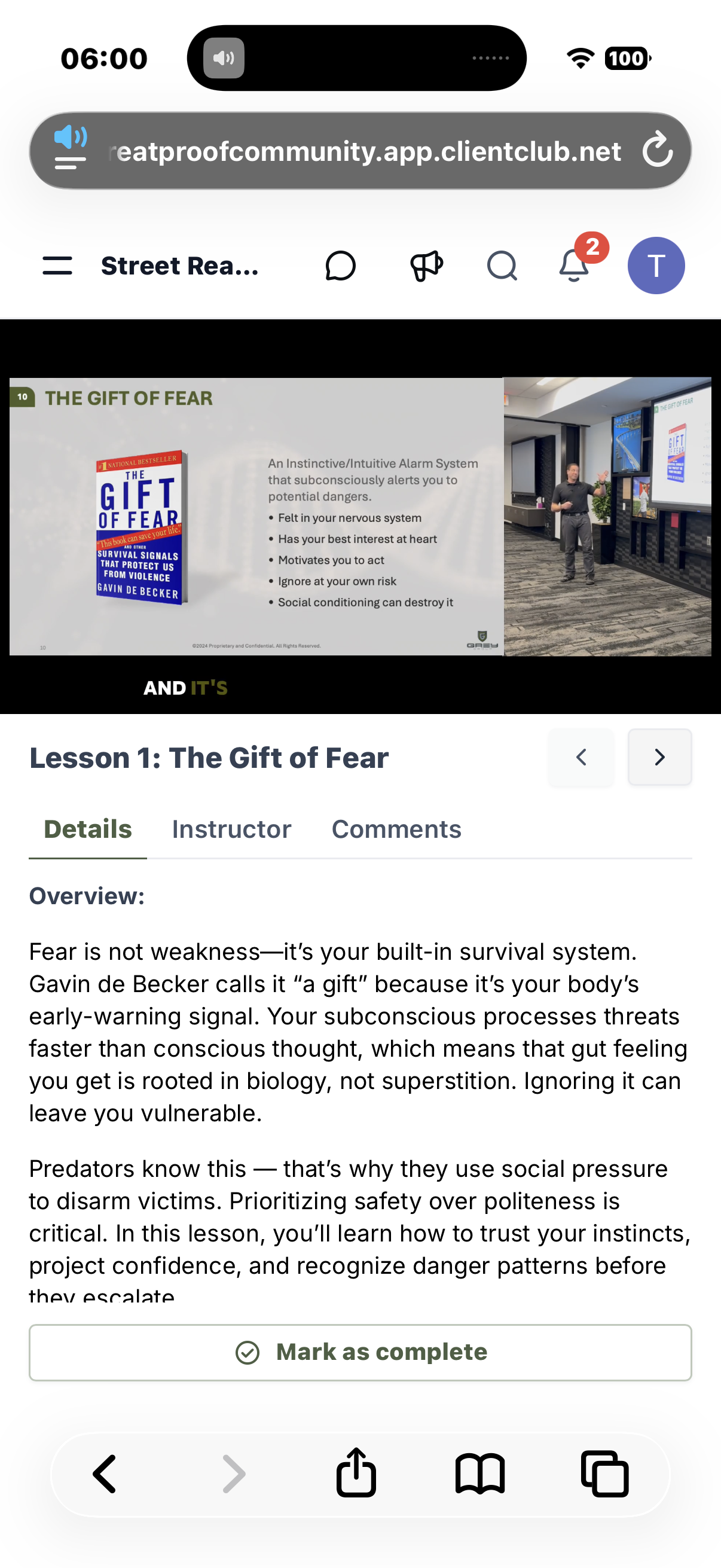 A Street Ready lesson open on a phone