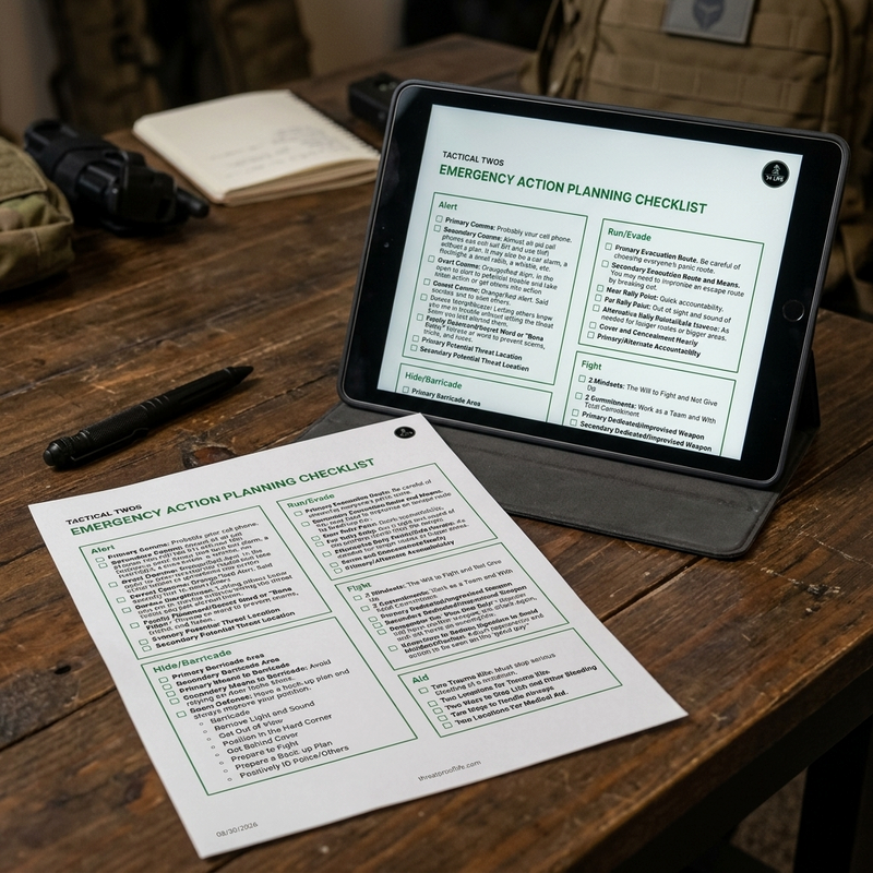 The Everyday Family Emergency Action Planning Checklist on paper and tablet