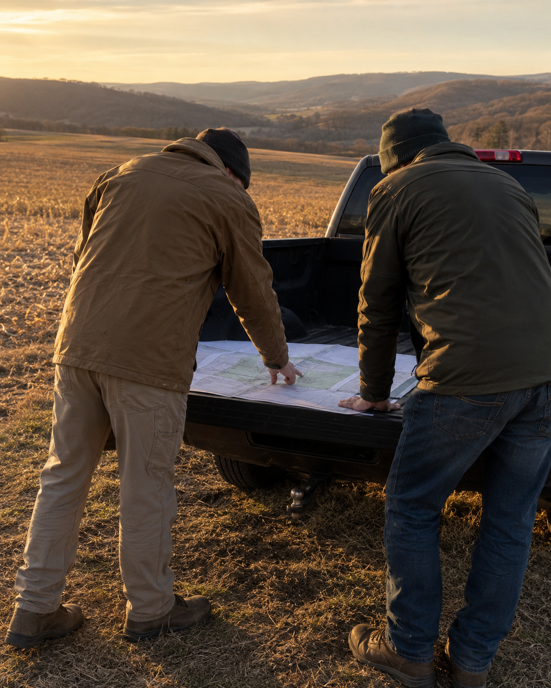 The BOP team walking a lease road through Appalachian farmland