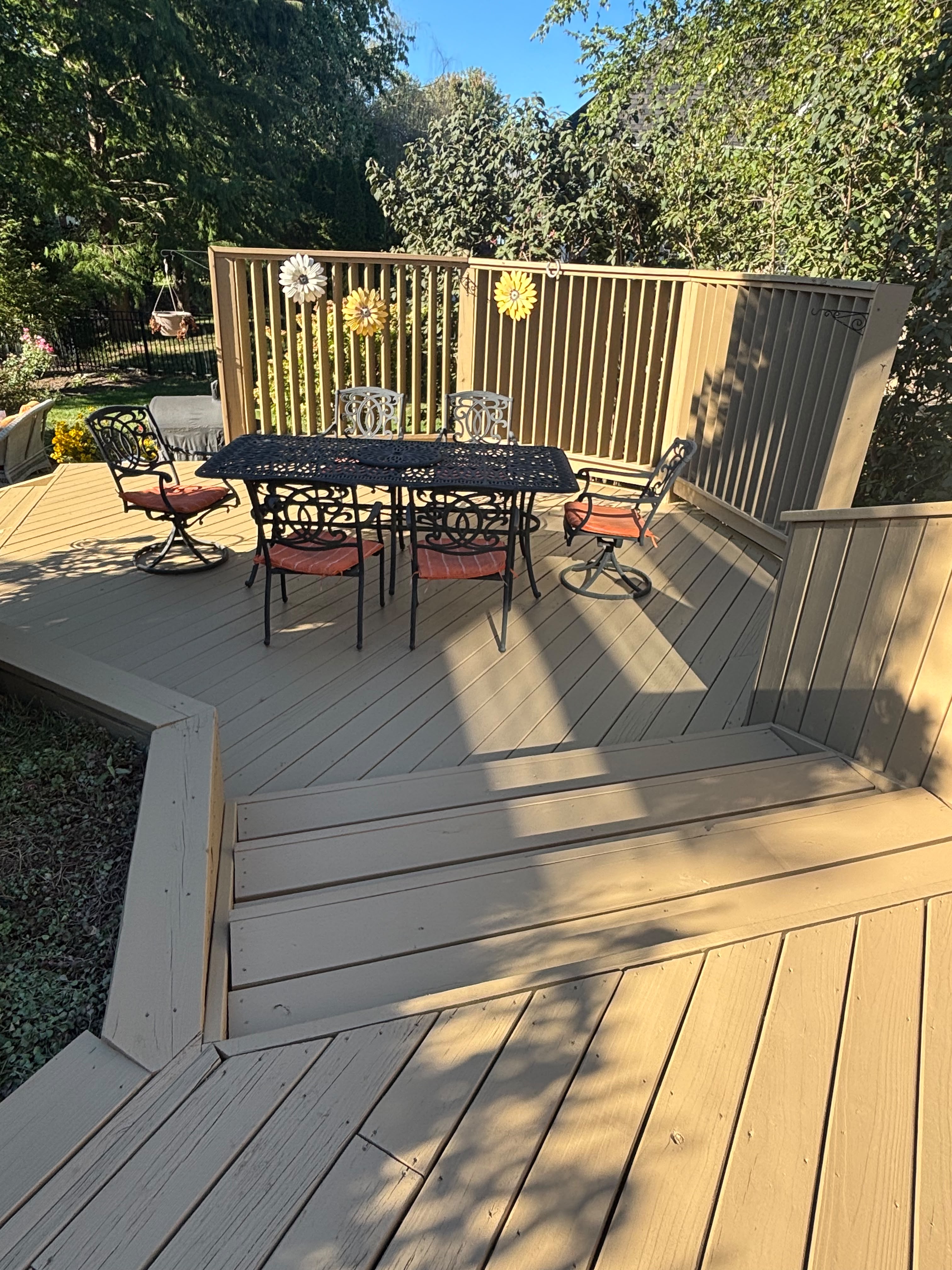 Finished stained wood deck in a Louisville KY backyard by ECH Professional Painting