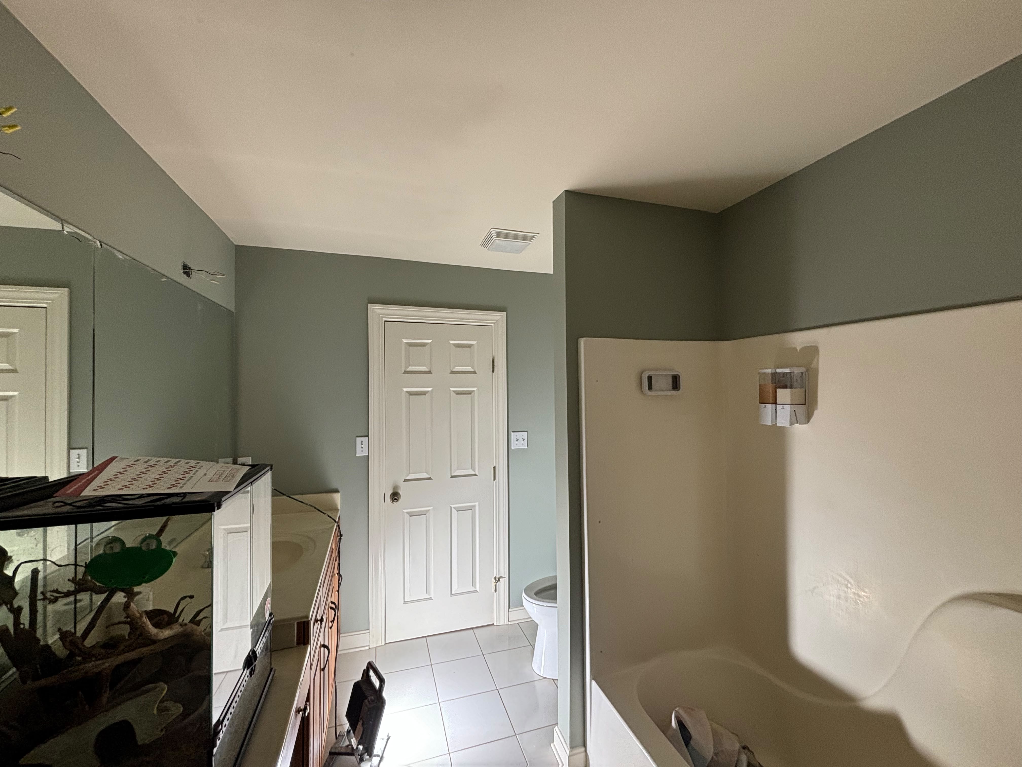 Completed bathroom painting with crisp cut-in lines in a Louisville KY home by ECH Professional Painting