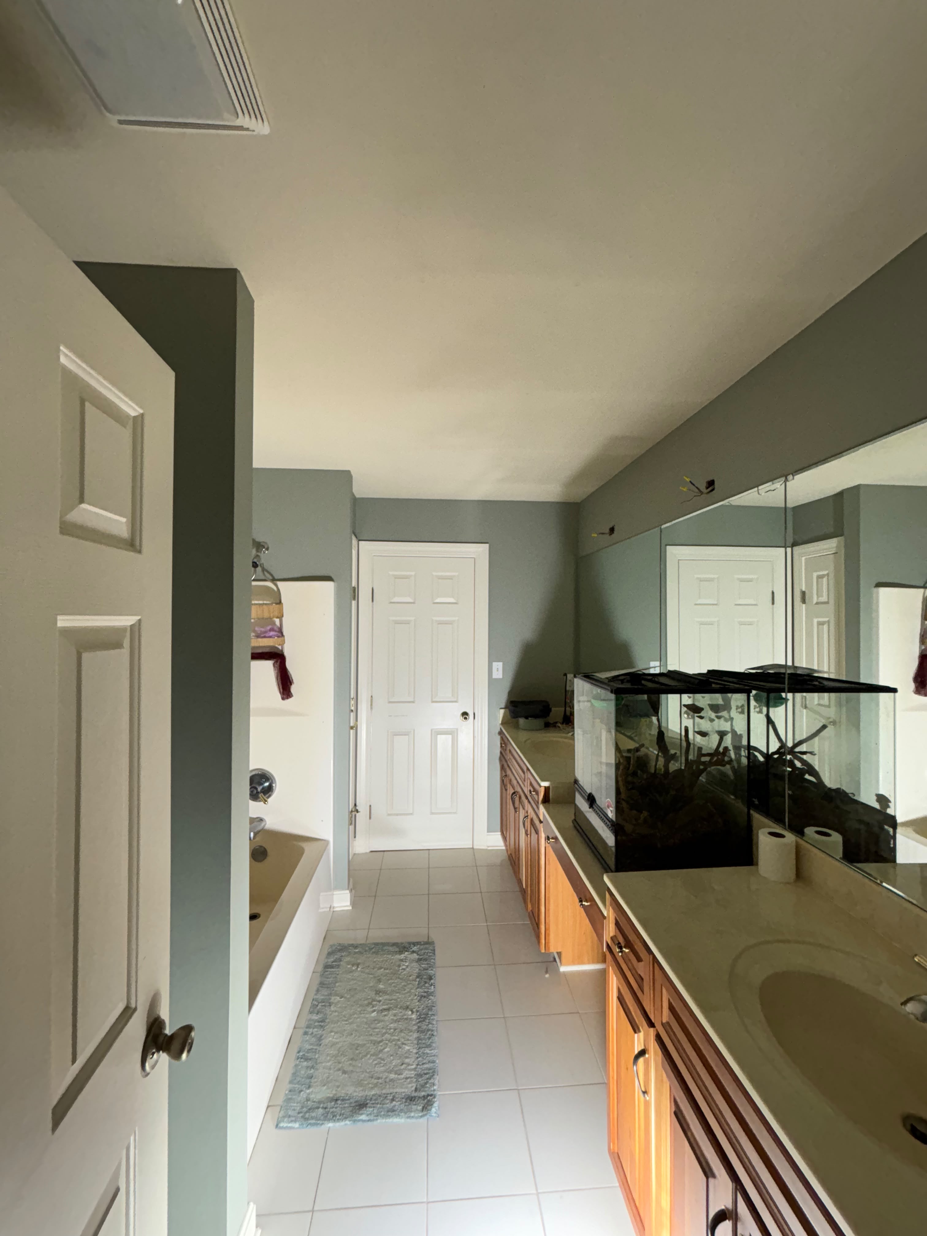 Finished painted bathroom with smooth walls and trim in Louisville KY by ECH Professional Painting