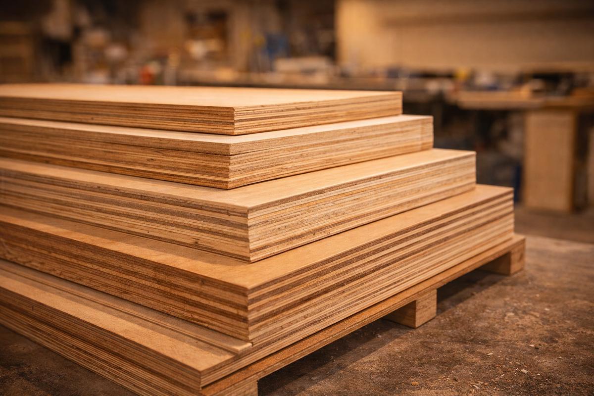 Plywood sheets of different thicknesses stacked together