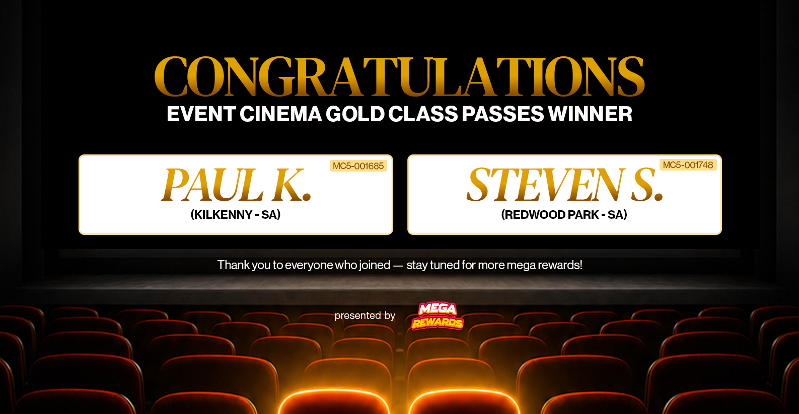 Gold Class Passes Giveaway Winners Announcement