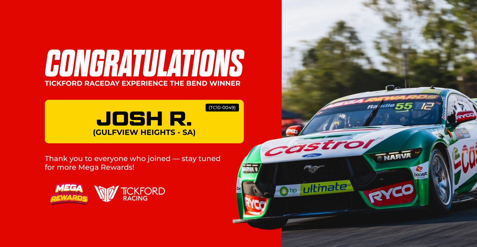 Tickford Raceday Experience – The Bend Winner Announcement