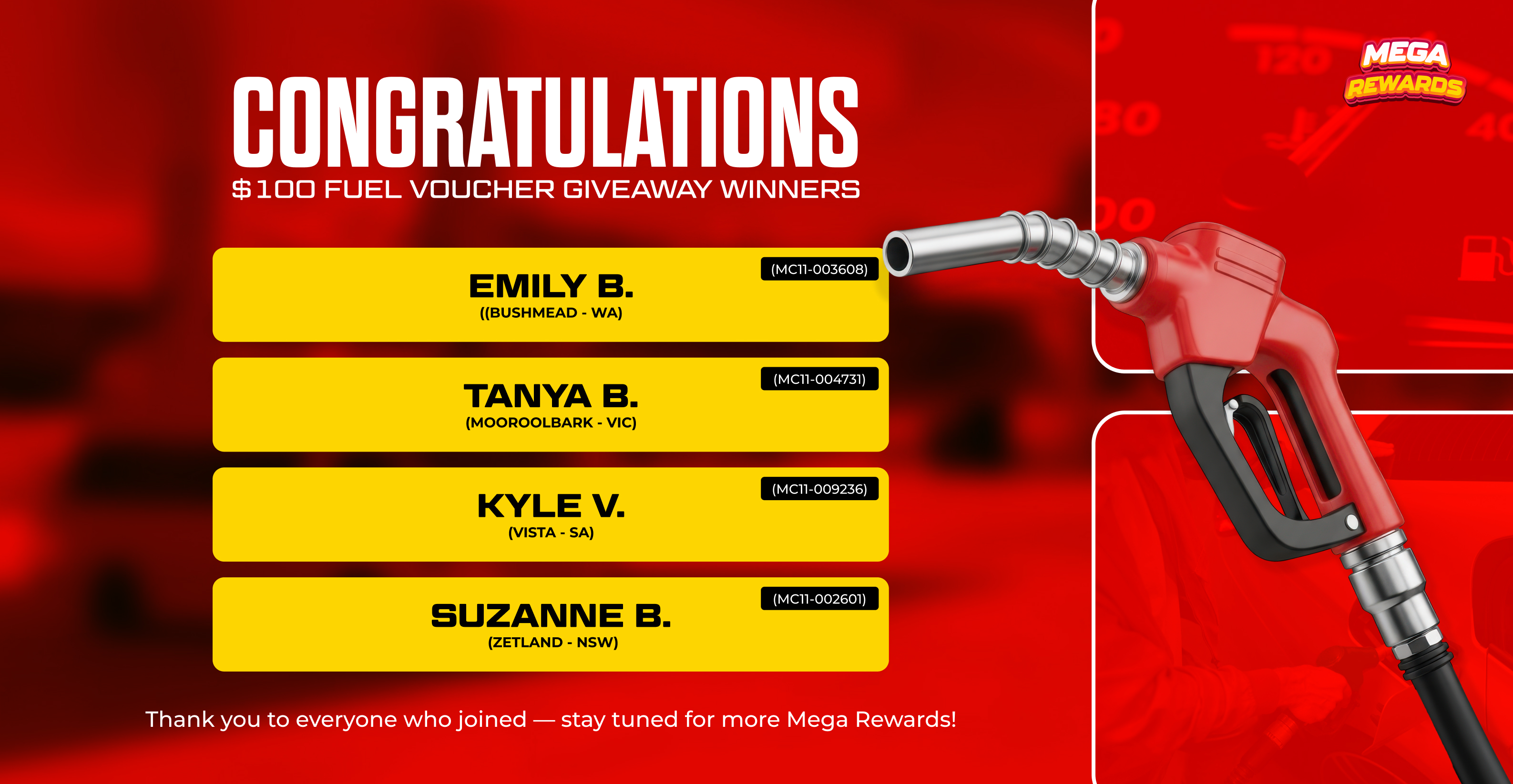 Mega Fuel Upgrade | Win 1 of 4 $100 Fuel Vouchers