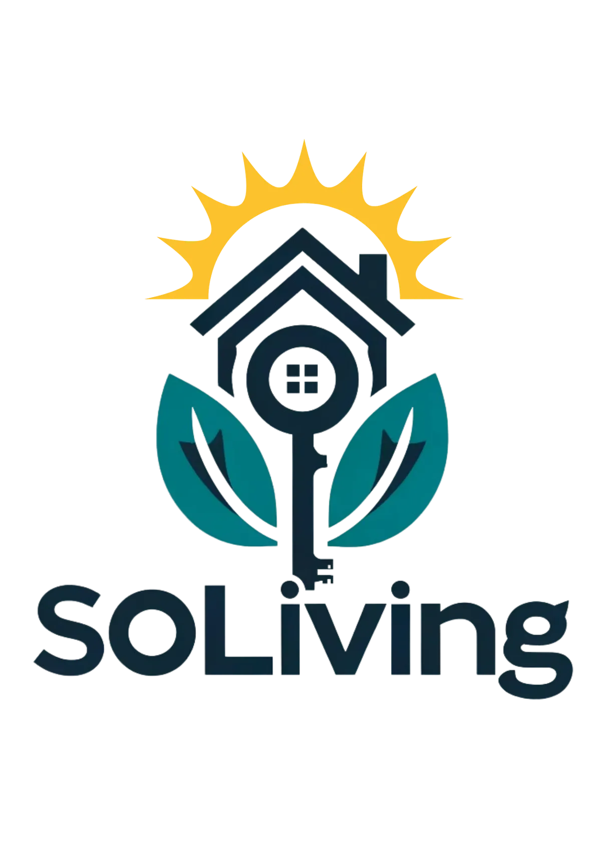 SoLiving — sun, home, leaves and key logo