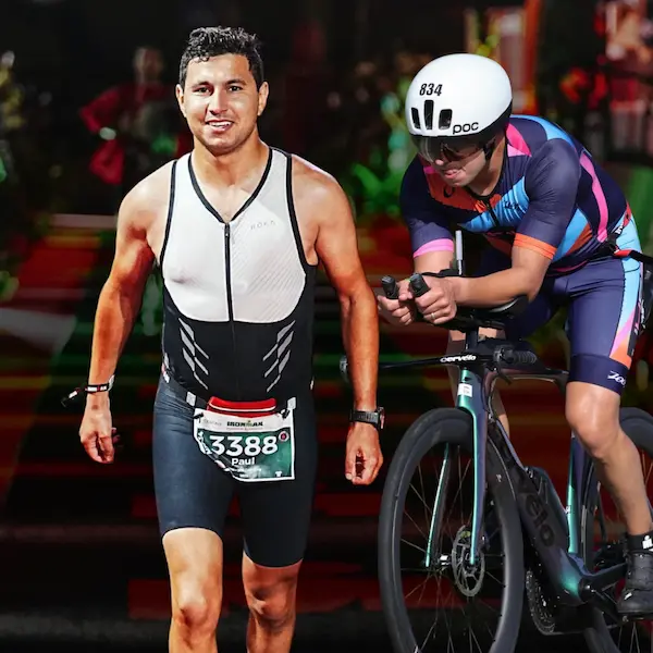action photographs of paul el zoghbi running and cycling during his ironman races throughout his career