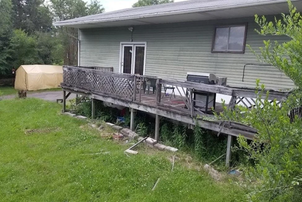 The original deck, tired and failing.