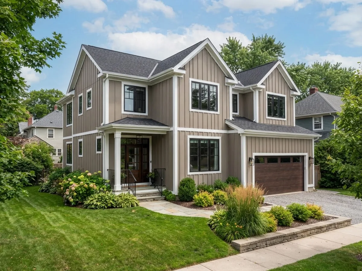 Modern board-and-batten siding on a suburban home