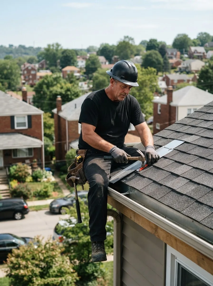 A roofer working on a residential roof