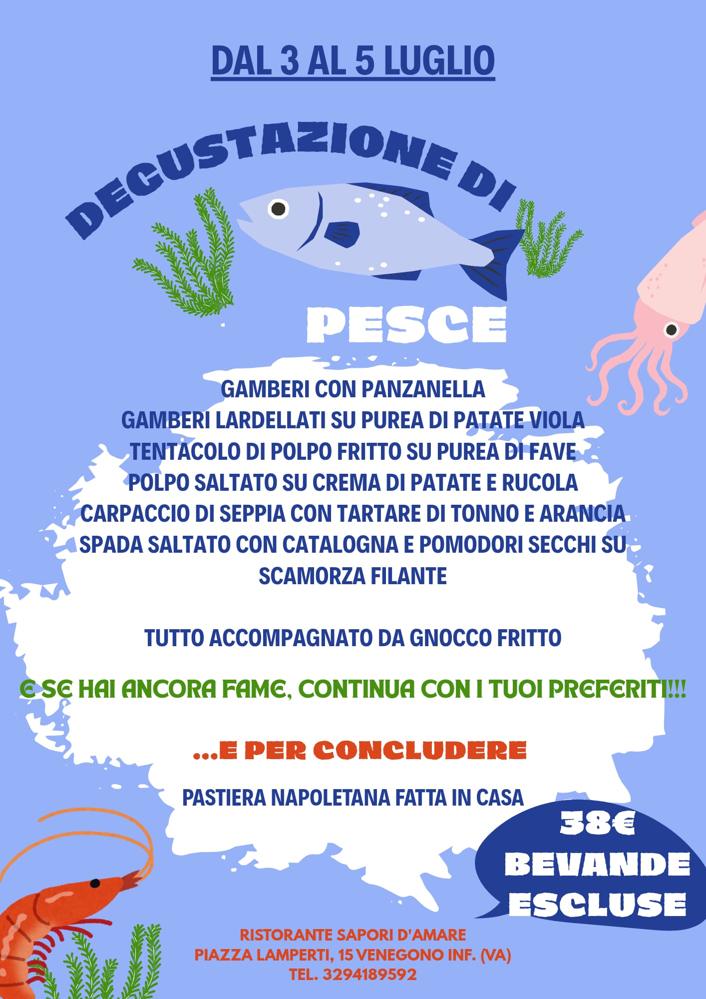 Locandina degustazione di pesce 3-5 luglio Sapori d'Amare Venegono Inferiore