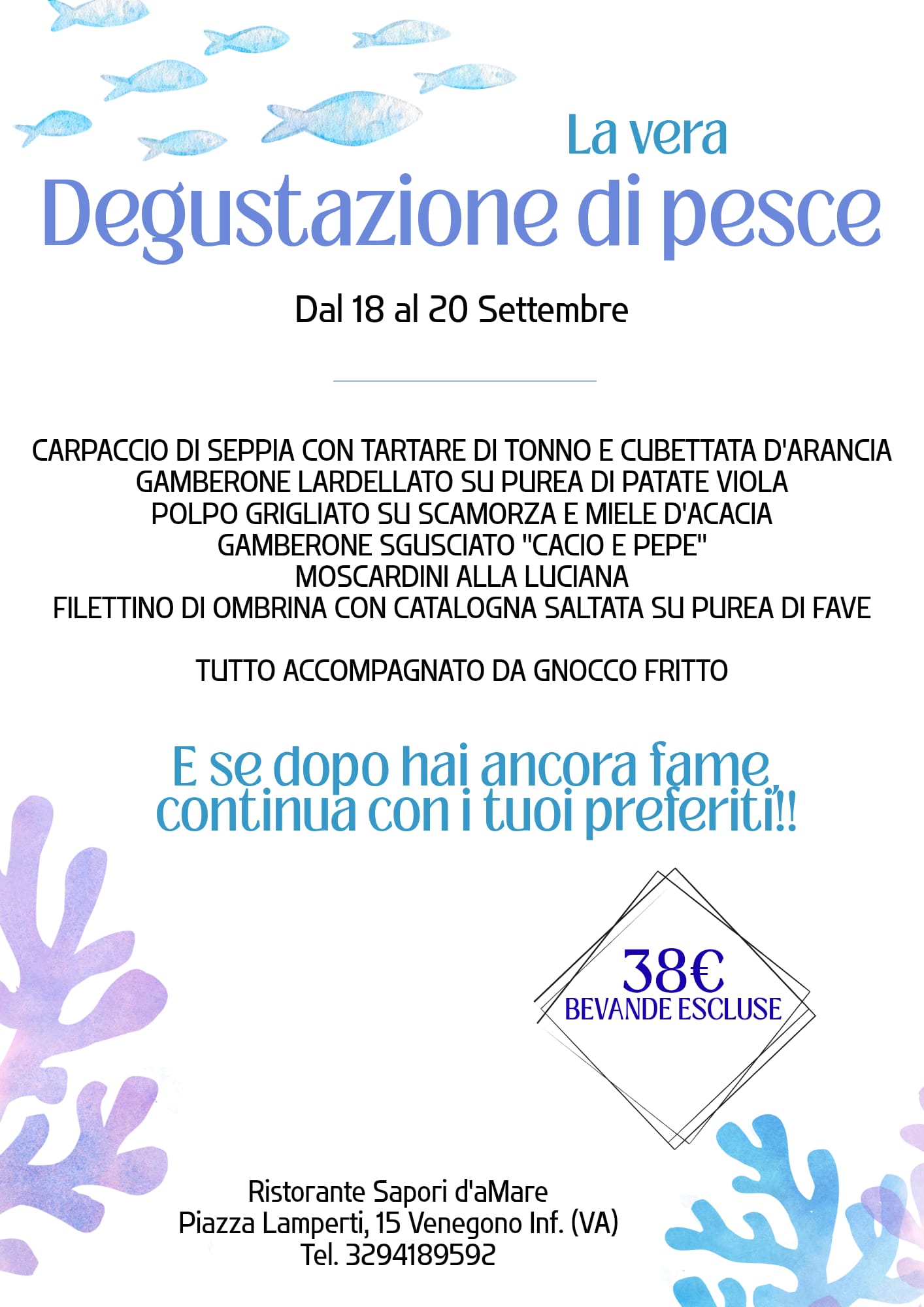 Locandina degustazione di pesce 18-20 settembre Sapori d'Amare Venegono Inferiore