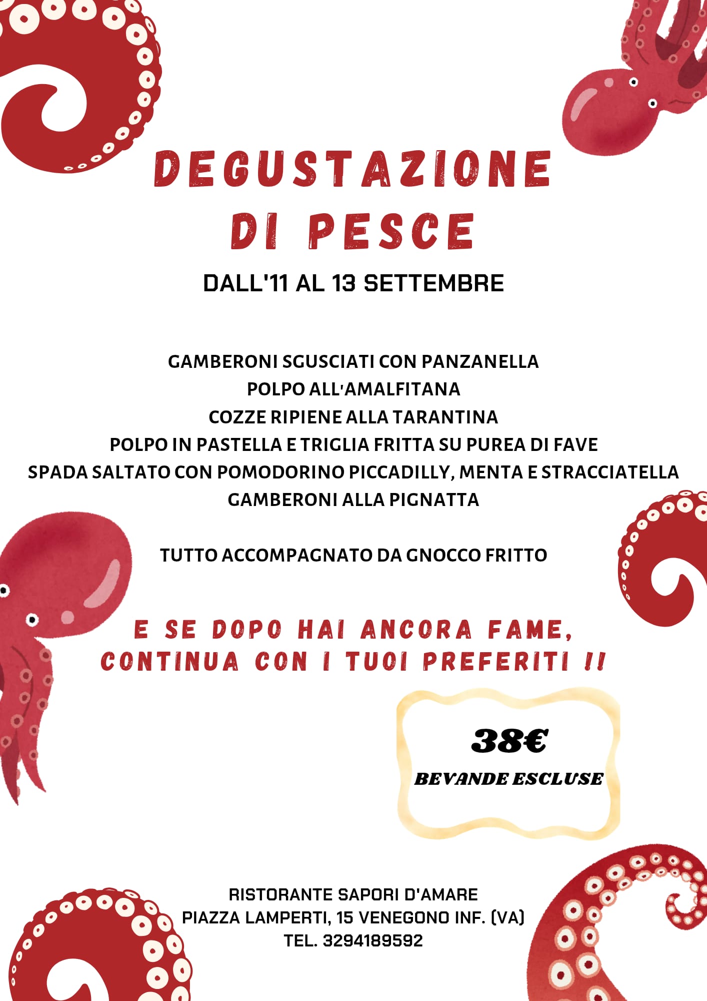 Locandina degustazione di pesce 11-13 settembre Sapori d'Amare Venegono Inferiore