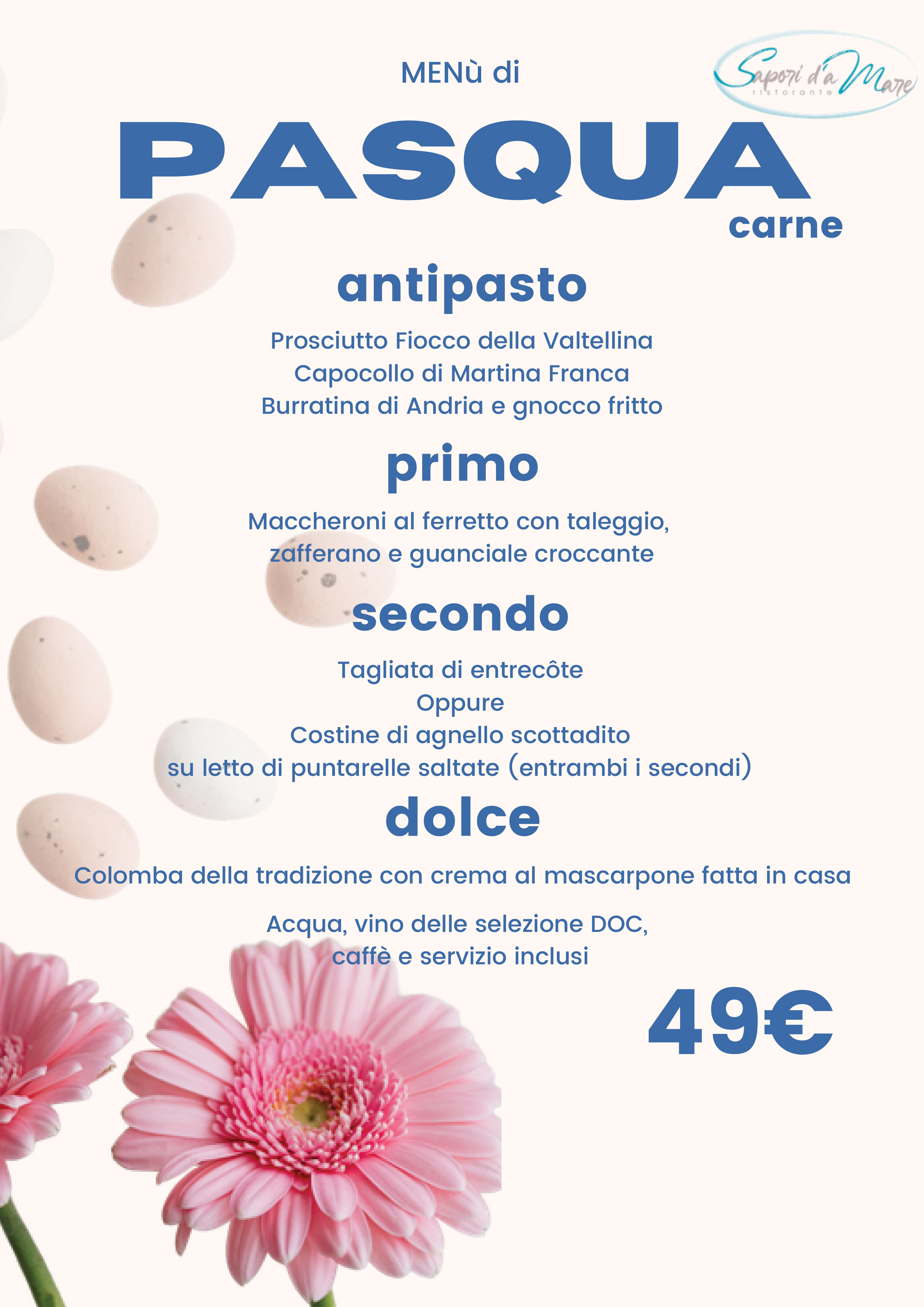Locandina menu di Pasqua carne Sapori d'Amare Venegono Inferiore