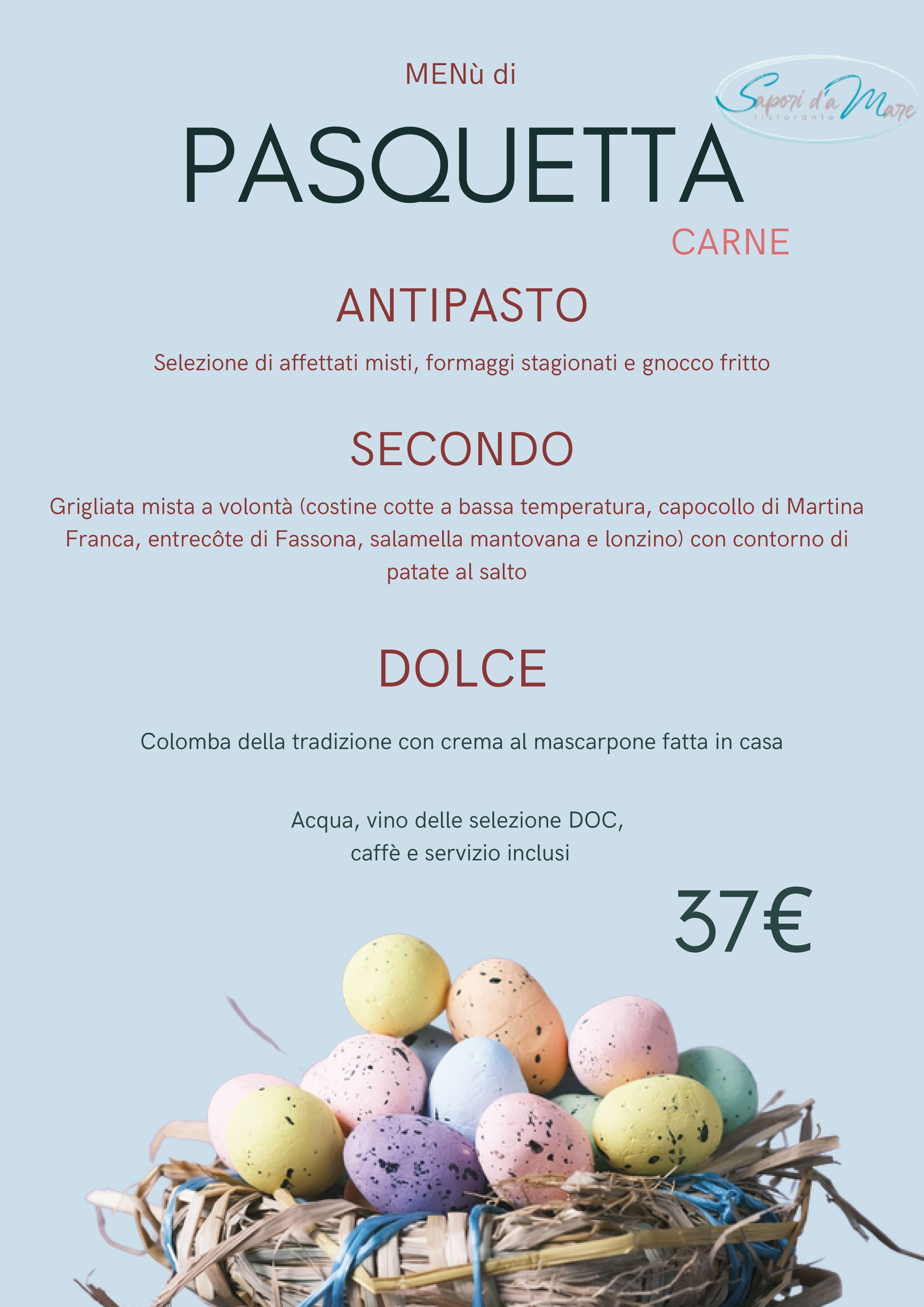 Locandina menu di Pasquetta carne Sapori d'Amare Venegono Inferiore