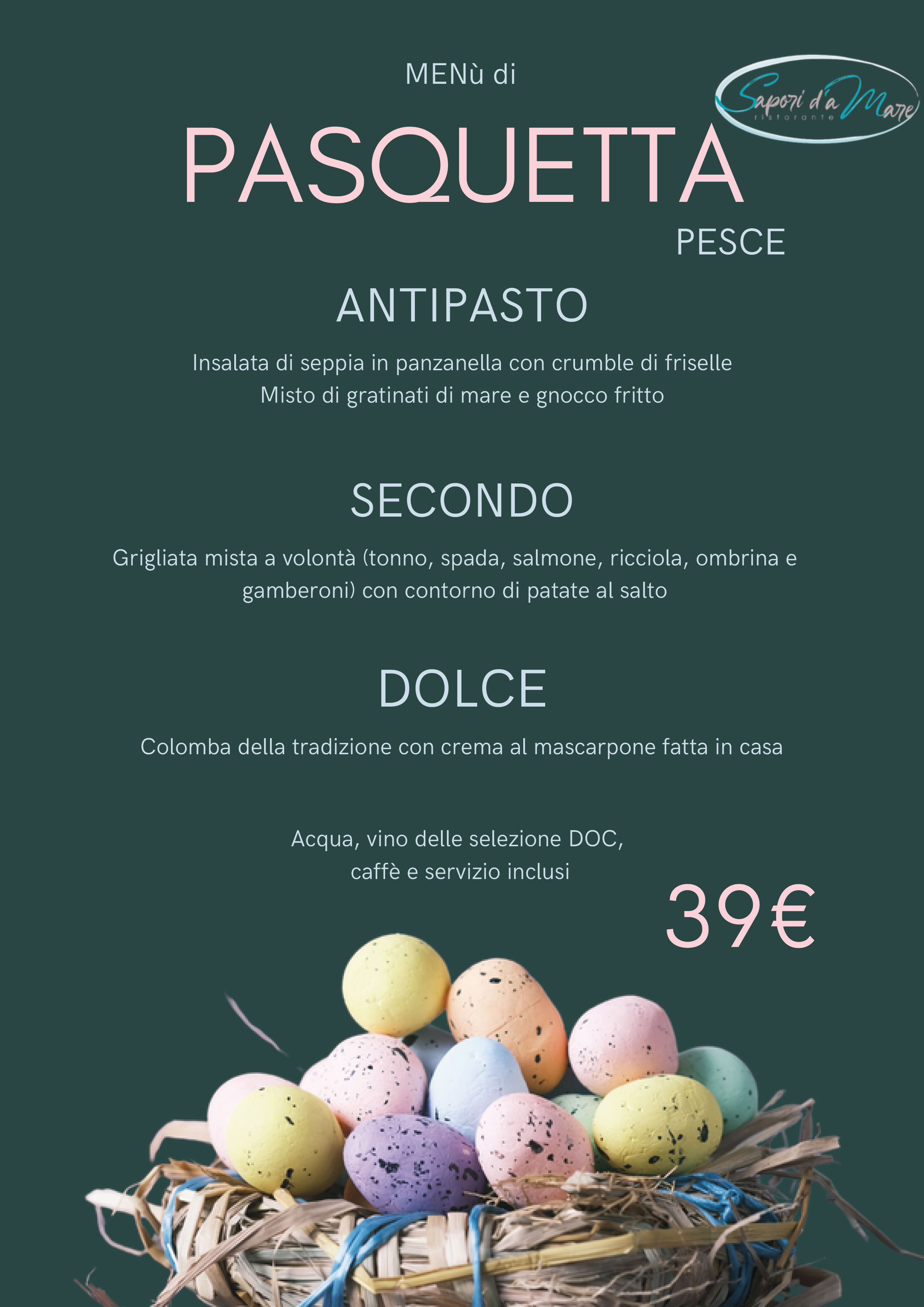 Locandina menu di Pasquetta pesce Sapori d'Amare Venegono Inferiore