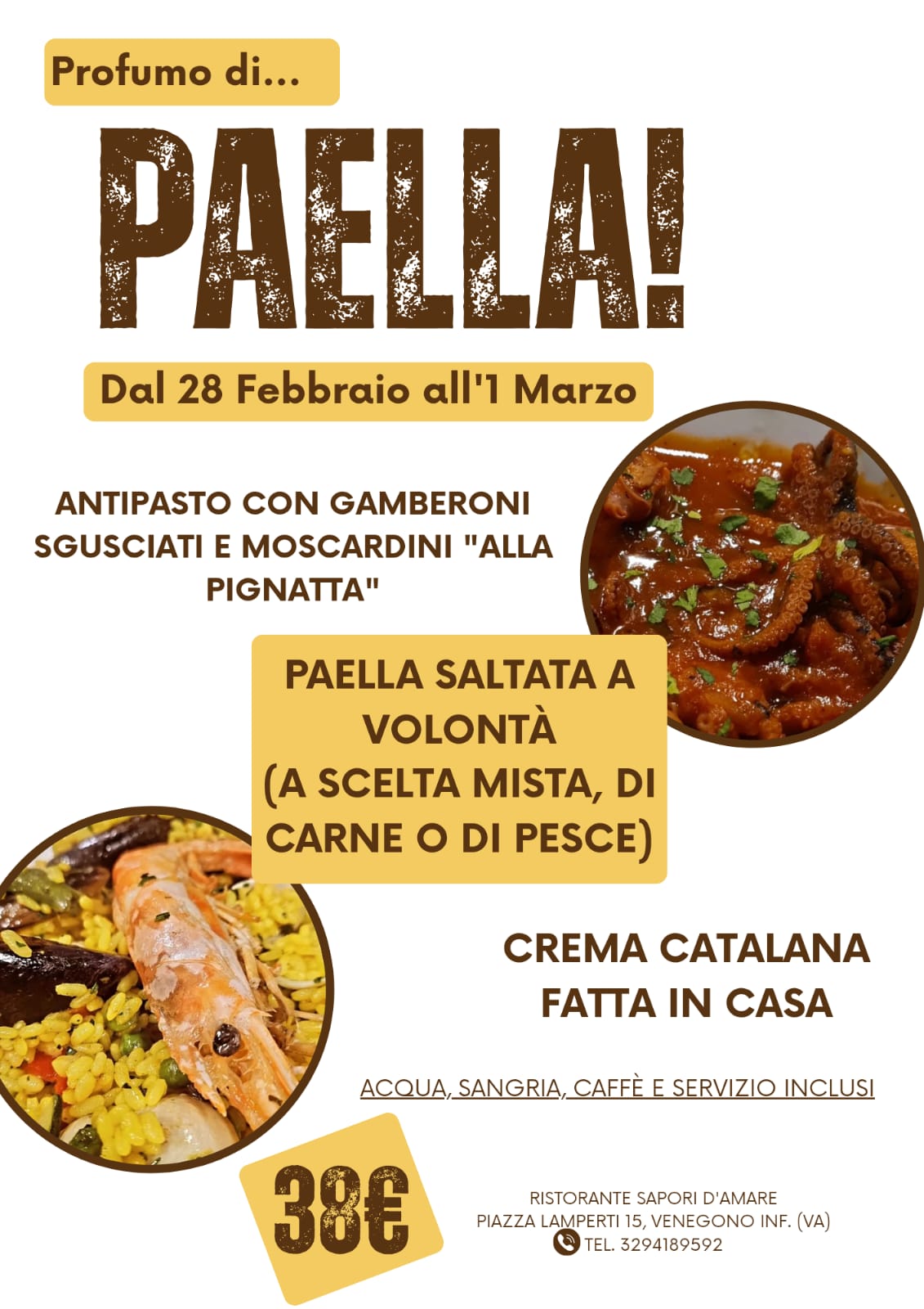 Locandina evento Paella 28 febbraio-1 marzo Sapori d'Amare Venegono Inferiore