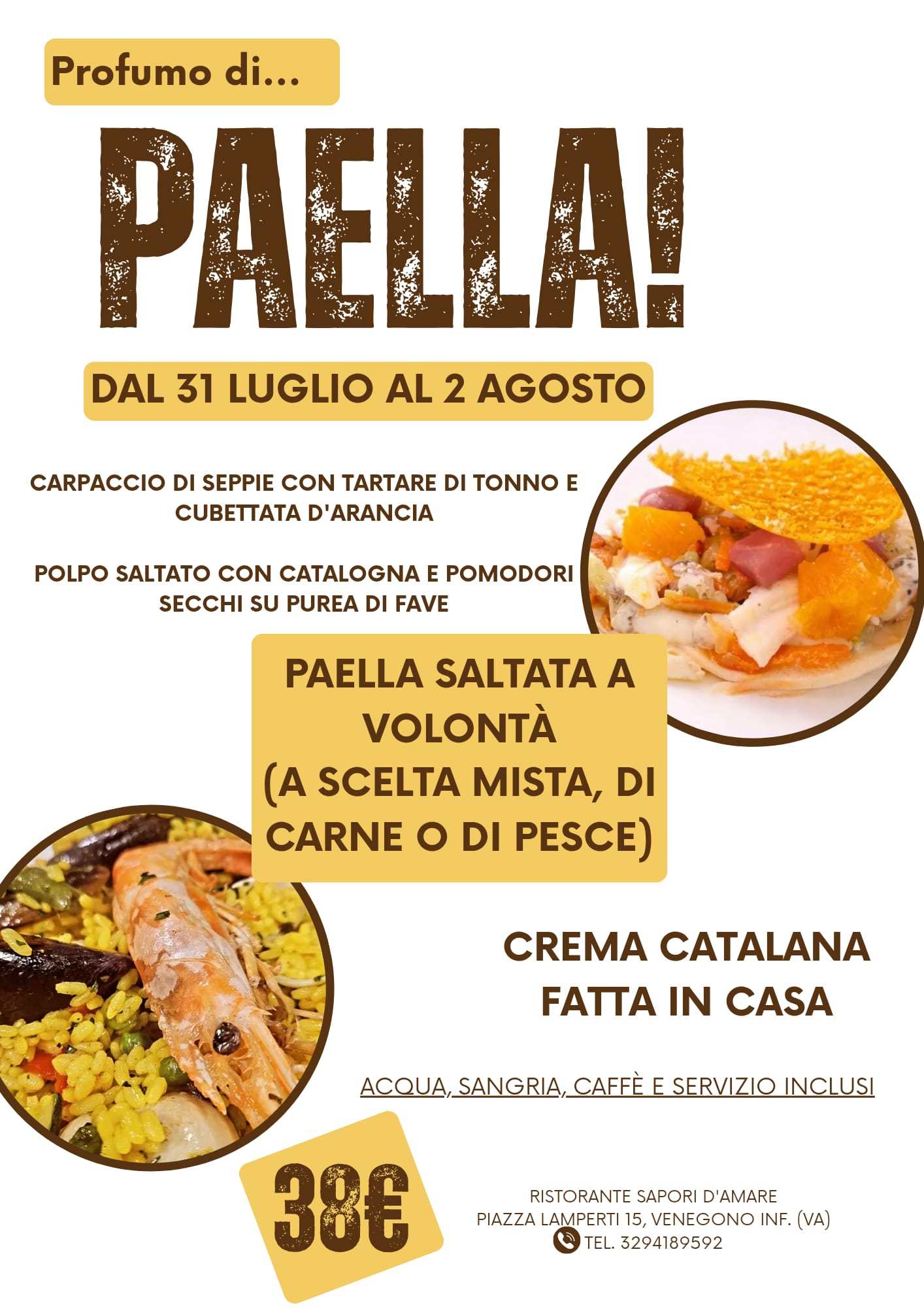 Locandina evento Paella 31 luglio-2 agosto Sapori d'Amare Venegono Inferiore