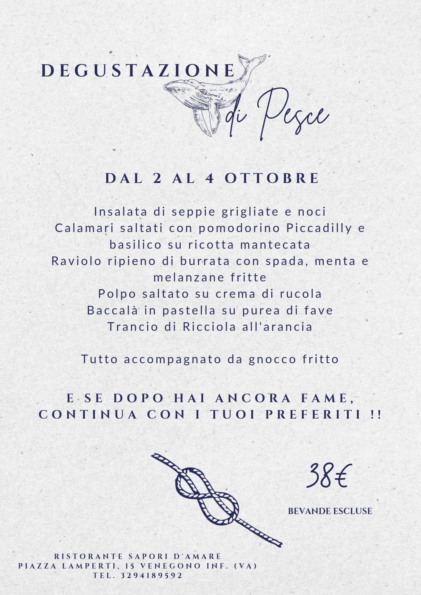 Locandina degustazione di pesce 2-4 ottobre Sapori d'Amare Venegono Inferiore
