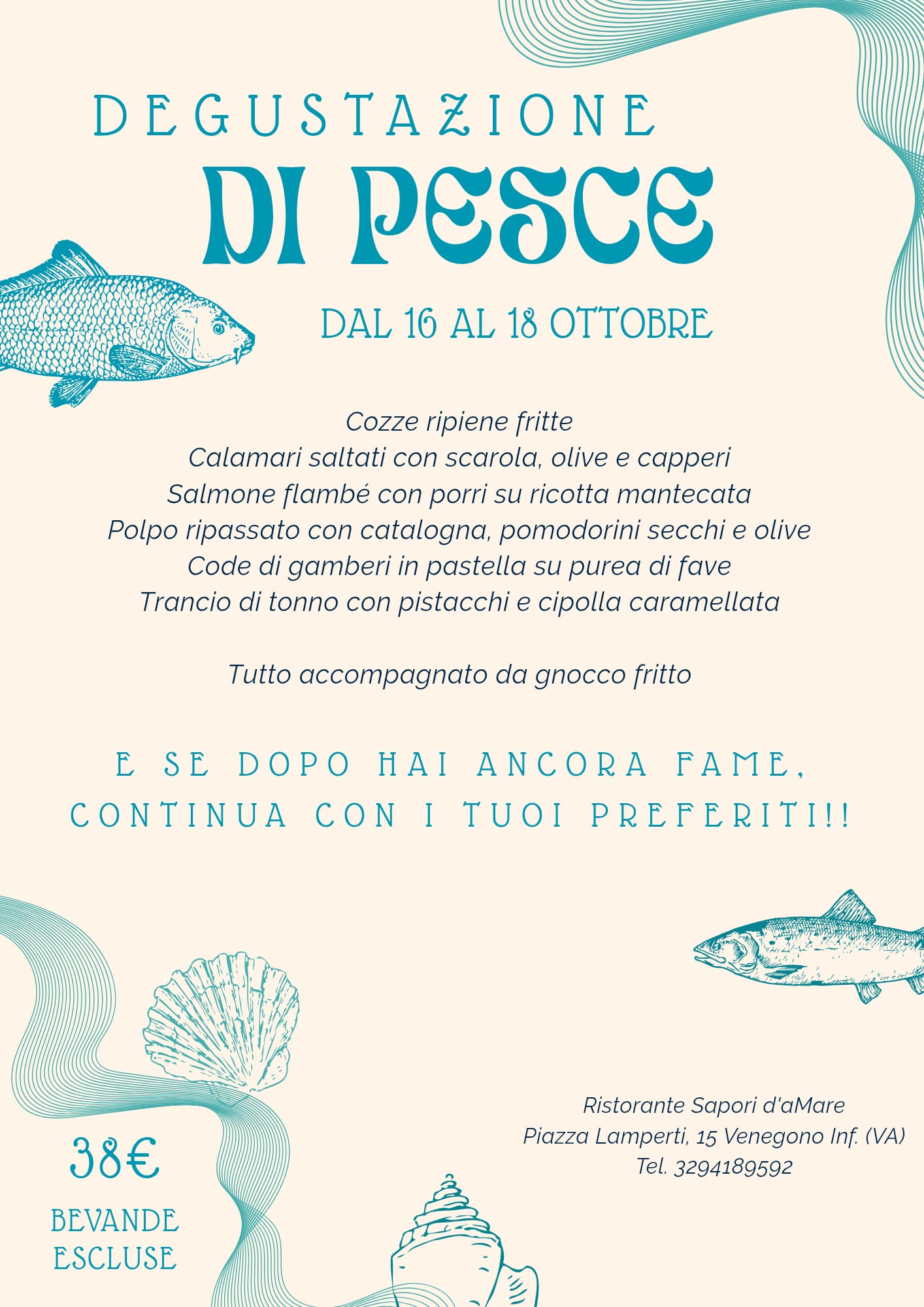 Locandina degustazione di pesce 16-18 ottobre Sapori d'Amare Venegono Inferiore
