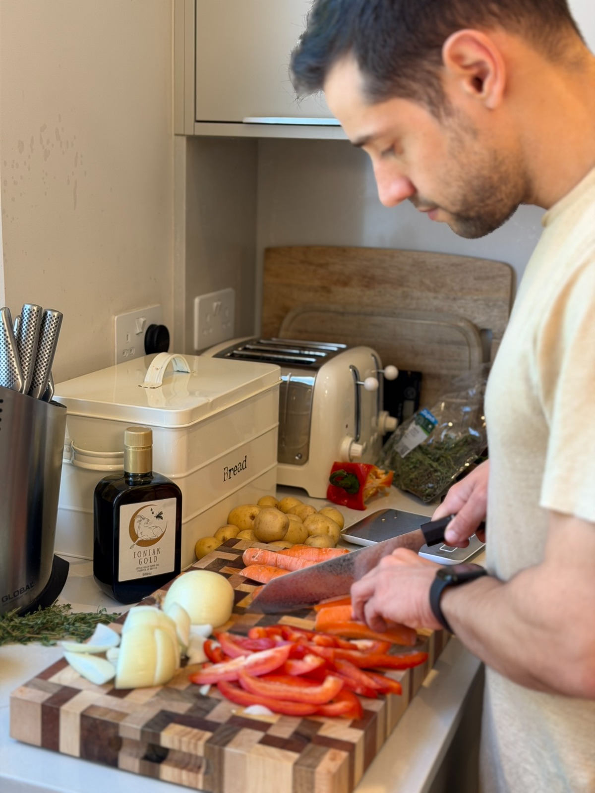 Adam preparing fresh ingredients
