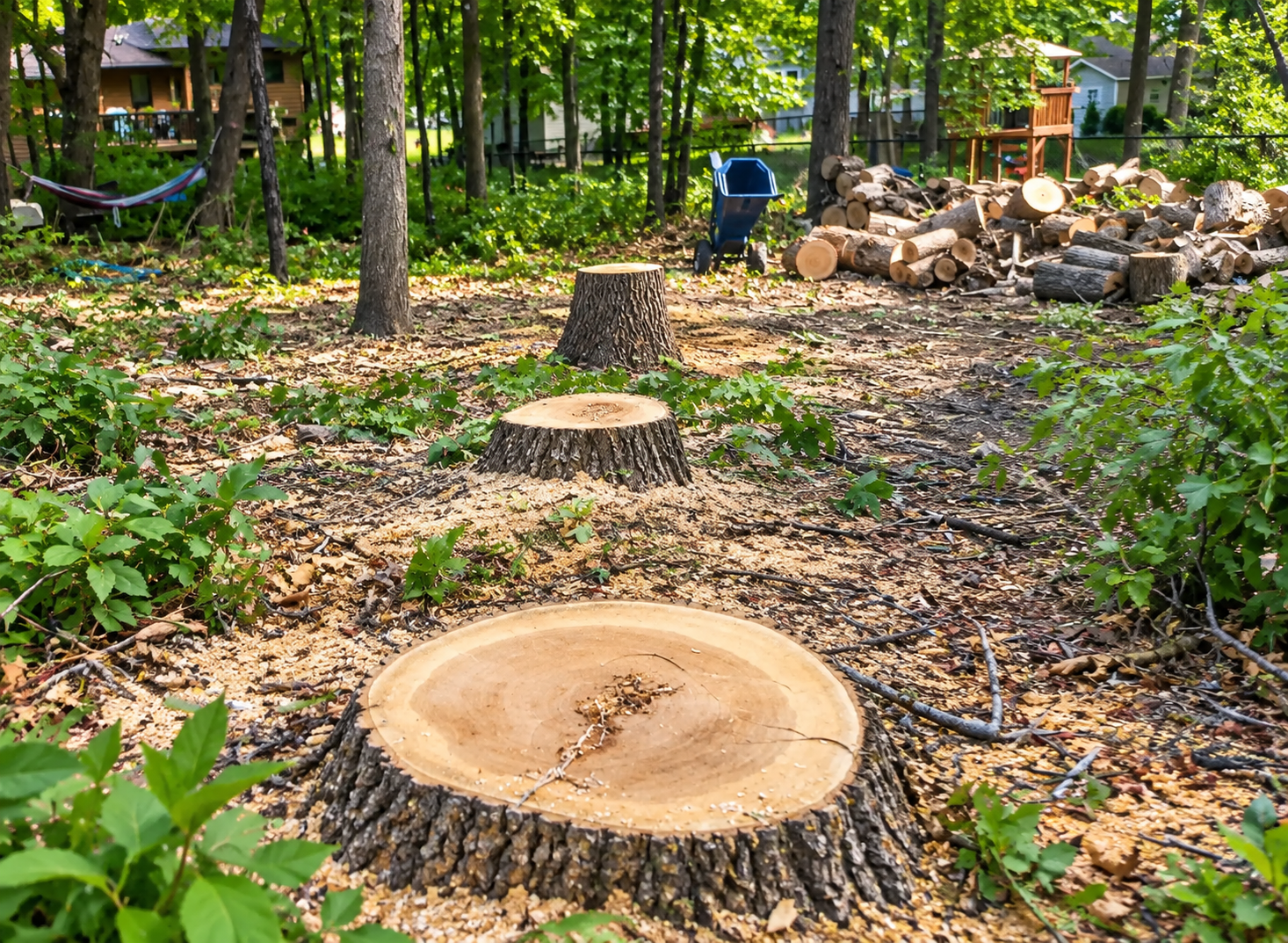 Tree stumps ready for professional stump removal in Central Minnesota