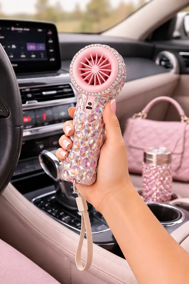 PINK/AB CHUNKY STONE DIGITAL FAN