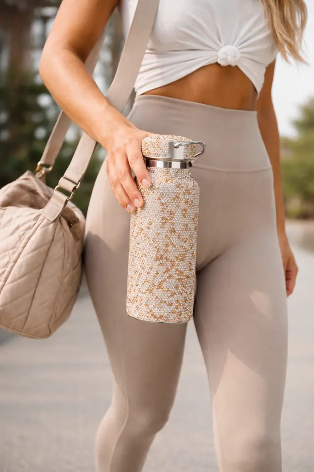 Brown Multi Rhinestones Gym Bottle