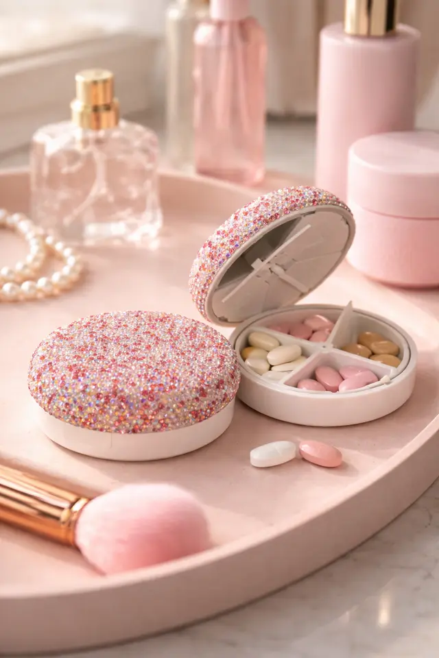 Pink Rhinestone Pill Case