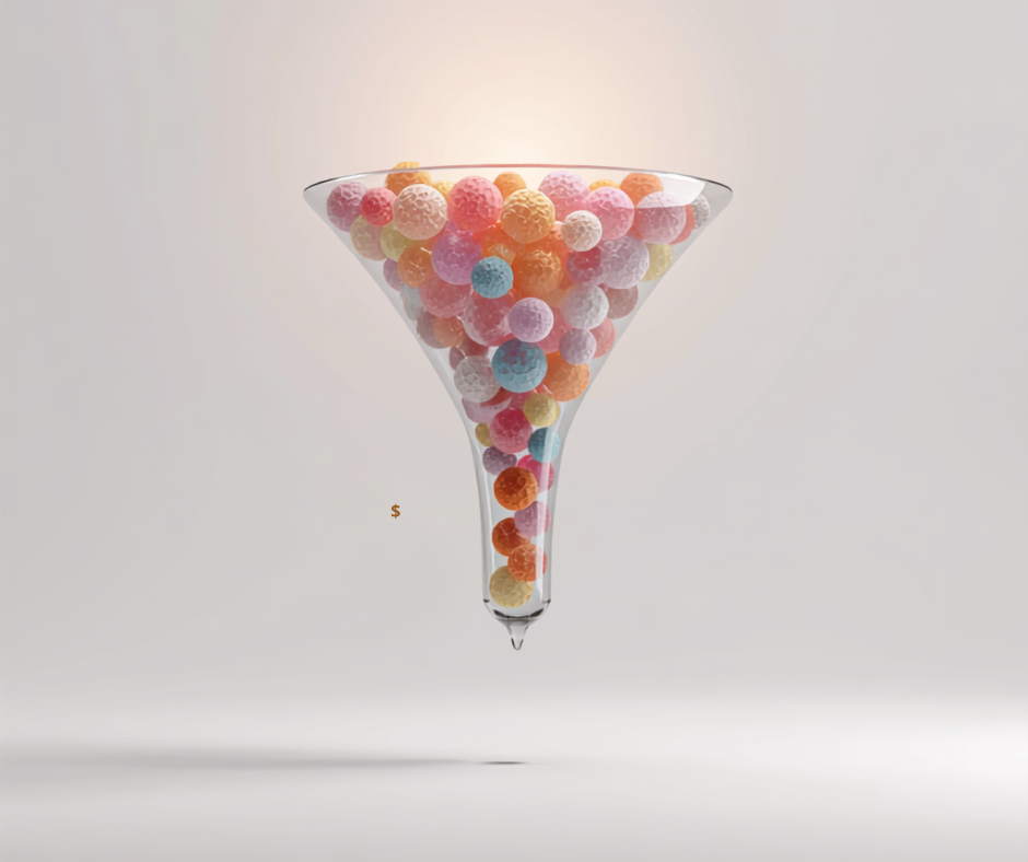 Sales funnel leaking potential revenue as new leads enter but fail to convert into paying customers.ong visual hierarchy, no logos, no readable text.