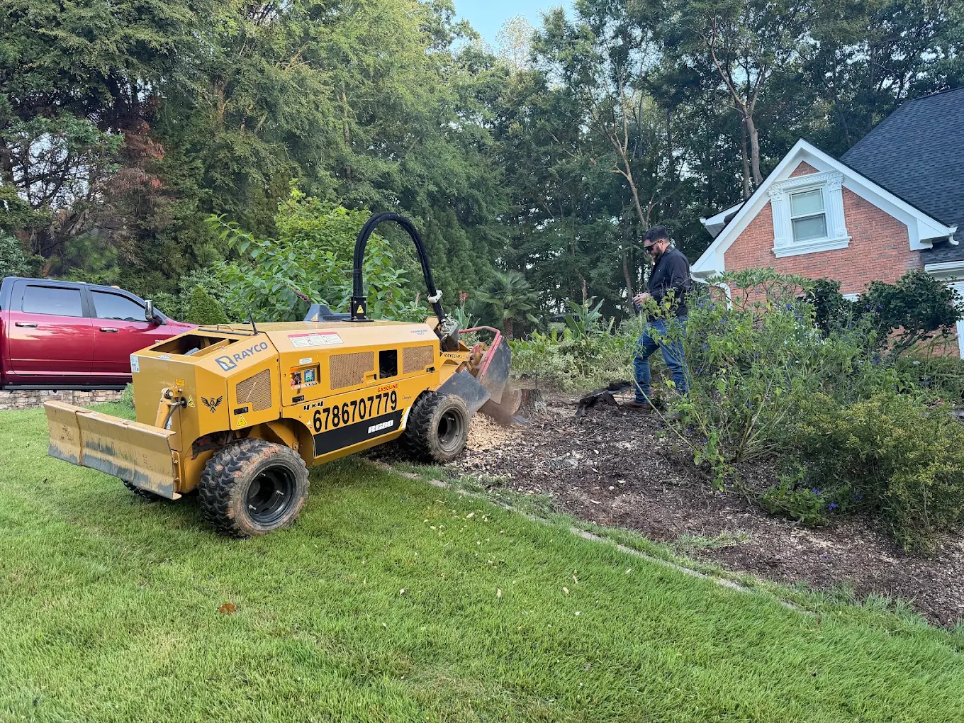 Premium Tree & Shrub stump grinder beside a residential property